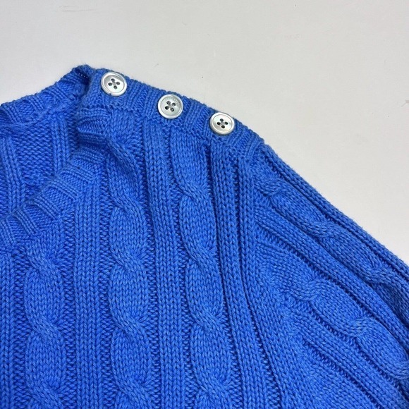 Lands End Blue Cable Knit Crewneck Sweater Size L 14-16 - Picture 3 of 9